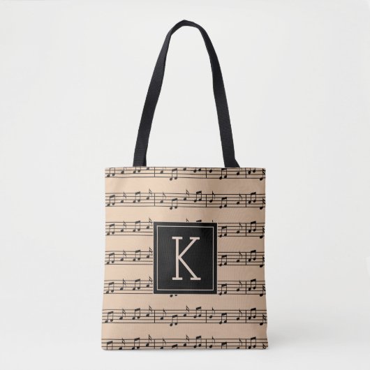 Tote Bag Votre initiale | Notes musicales (Devant)