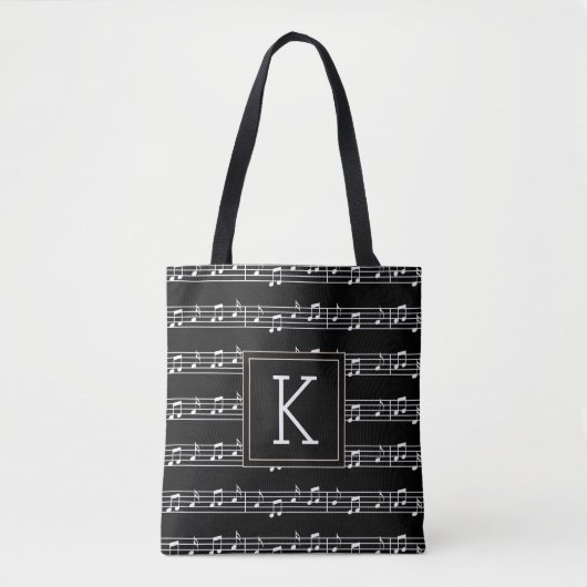 Tote Bag Votre initiale | Notes musicales (Devant)