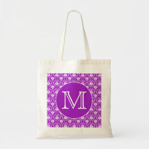 Tote Bag Votre lettre. Modèle pourpre et blanc de damassé