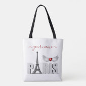 Tote Bag Votre nom à Paris Tour Eiffel Heart Angel Wings (Dos)