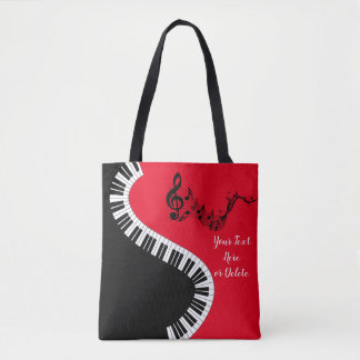 Tote Bag Votre nom / Couleur Rouge Arbre Clé Piano Keys Mus