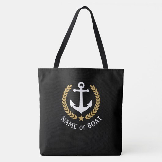 Tote Bag Votre nom de bateau Ancre Gold Laurel Star Large B (Devant)