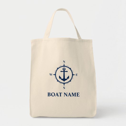 Tote Bag Votre nom de bateau Compass Ancre Éco-Friendly (Devant)