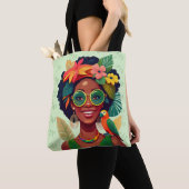 Tote Bag Votre nom, Femme noire, Fleurs tropicales & Parrot (De près)