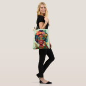 Tote Bag Votre nom, Femme noire, Fleurs tropicales & Parrot (Sur le modèle)