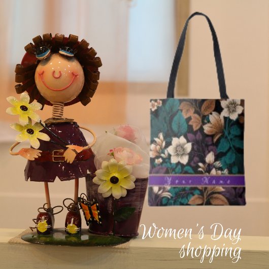 Tote Bag Votre nom, Flower Plante Botanical Floral Imprimer