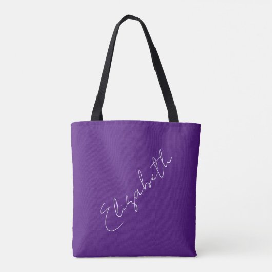 Tote Bag Votre propre nom Typographie de script Royal Purpl (Dos)