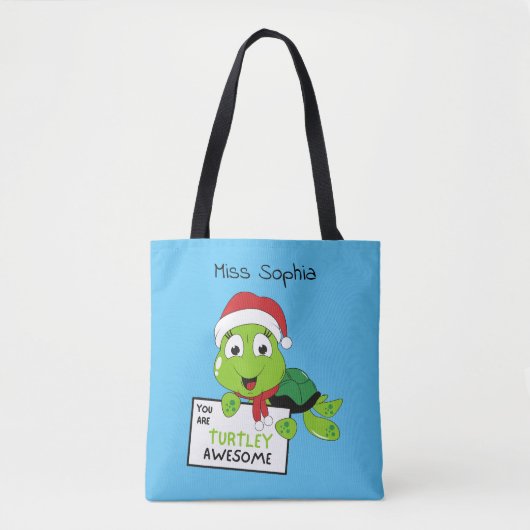 Tote Bag Vous Êtes Turtley Awesome Funny Turtle Puns Bleu (Devant)