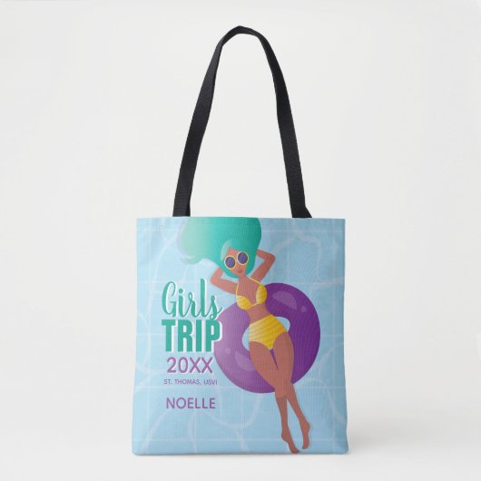 Tote Bag Voyage, année, nom, femme noire dans la piscine (Devant)
