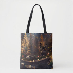 Tote Bag Voyage de Noël festif de Bouledogue français