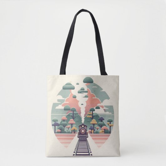 Tote Bag Voyage en train Whimsical : Paysage de style rétro (Devant)