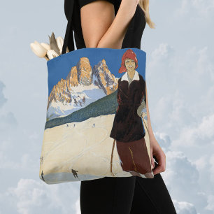 Tote Bag Voyage Vintage Cortina d'Ampezzo, Italie Ski Alpes