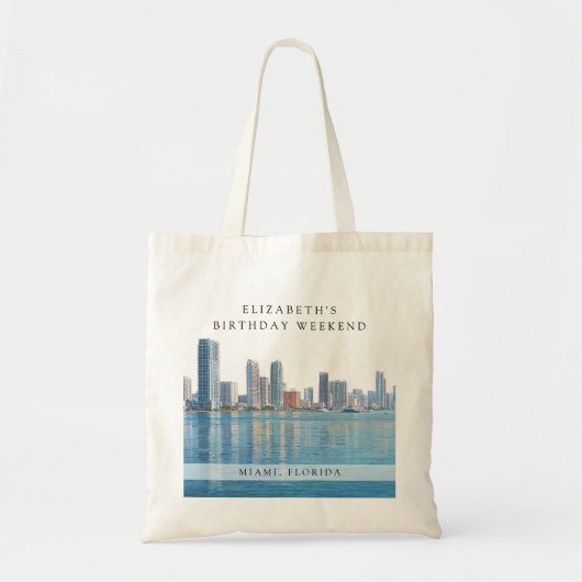 Tote Bag Vue de Miami aquarelle Anniversaire Week-end (Devant)
