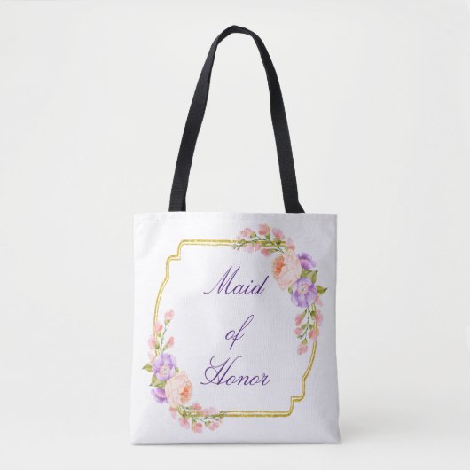 Tote Bag Vue florale d'or avec le texte fait sur commande (Devant)