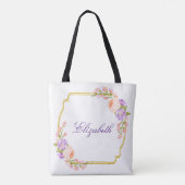 Tote Bag Vue florale d'or avec le texte fait sur commande (Dos)