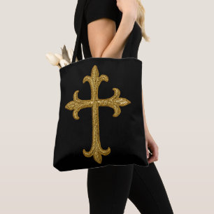 Tote Bag Vue française croisée brodée or à l'avant et à l'a