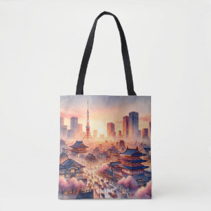 Tote Bag Vue Tokyo sur le coucher de soleil d'Imaginaire