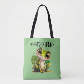 Tote Bag Watcha Do ? Funny Curious Frog (Devant)