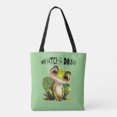 Tote Bag Watcha Do ? Funny Curious Frog (Dos)