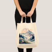 Tote Bag Watercolor Alpine Landscape with Wildflowers (Devant (produit))