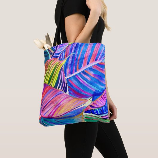 Tote Bag Watercolor art canna tropicale feuilles (De près)