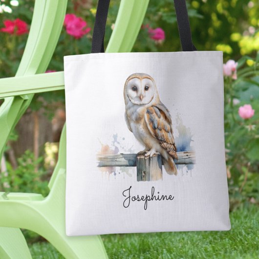 Tote Bag Watercolor Barn Owl Personalized Reusable