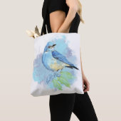 Tote Bag Watercolor Bluebird Pretty Blue Garden Bird Art (De près)