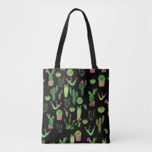 Tote Bag Watercolor Cactuses Plante Arrière - plan sans cou