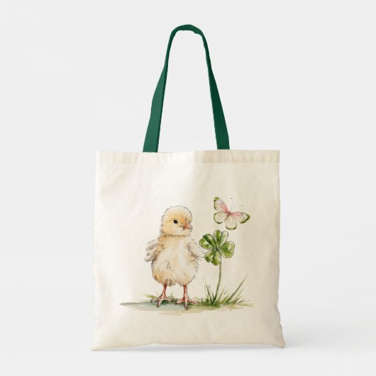 Tote Bag Watercolor Chick With Four-Leaf Clover (Dos)
