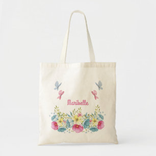 Tote Bag Watercolor Cute Pink Blue Butterflies Floral  