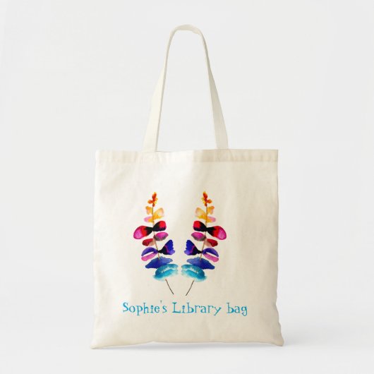Tote Bag Watercolor cute rainbow library name (Devant)