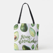 Tote Bag Watercolor Green Avocado Moderne Calligraphie (Dos)