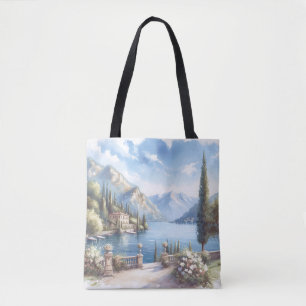 Tote Bag Watercolor Lake Côme Italie Romantique Voyage mari