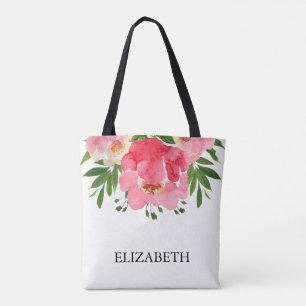 Tote Bag Watercolor Peony Rose Floral Mariage