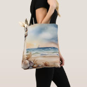 Tote Bag Watercolor Phare et plage (De près)