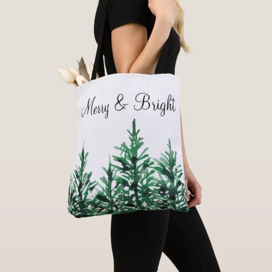Tote Bag Watercolor Pine Trees (De près)