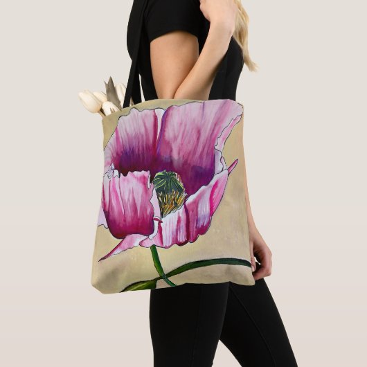 Tote Bag Watercolor pink poppy art flower (De près)