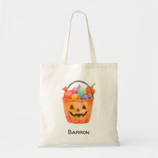 Tote Bag Watercolor Pumpkin Trick or Treat Personalized Tot