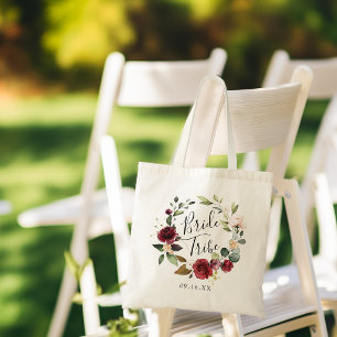 Tote Bag Watercolor Rose Burgundy Floral Wreath Bride Tribe