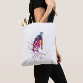 Tote Bag watercolor skier (De près)