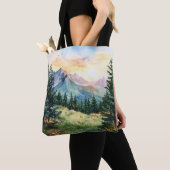 Tote Bag Watercolor Summer Mountain (De près)