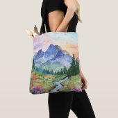 Tote Bag Watercolor Summer Mountain (De près)