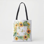 Tote Bag Watercolor Sunflower Floral Personalized Monogram (Devant)