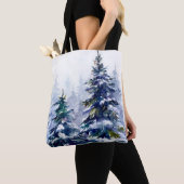 Tote Bag Watercolor winter forest Christmas tree (De près)