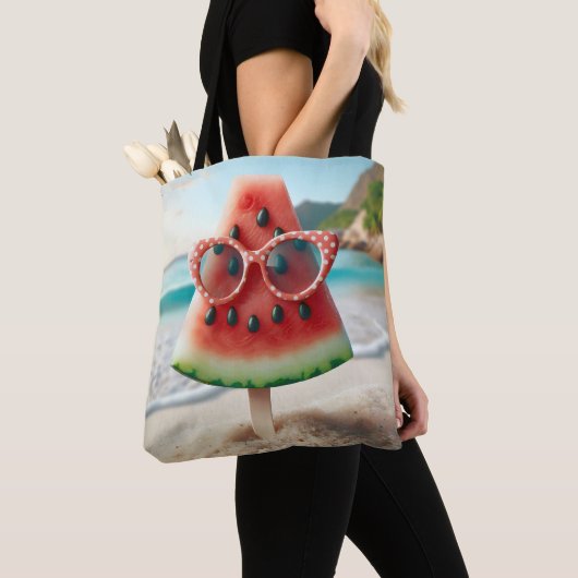 Tote Bag Watermelon Popsicle portant des lunettes de soleil (De près)