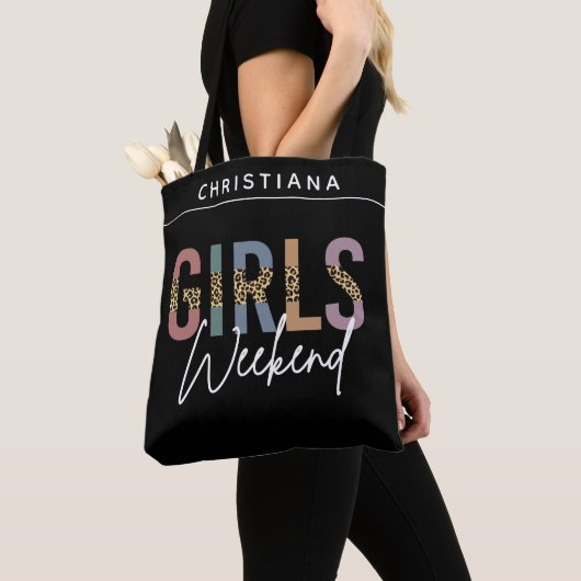 Tote Bag Week-end entre filles Imprimé guépard Nom personna (De près)