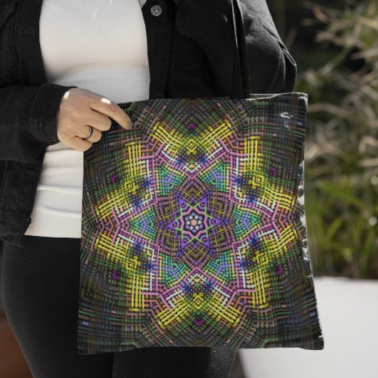 Tote Bag Weer Mandala jaune rose et vert
