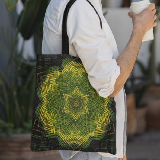 Tote Bag Weer Mandala vert jaune et noir