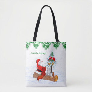 Tote Bag Weihnachtsmann Kaninchen Fox Eichhörnchen, Deutsch