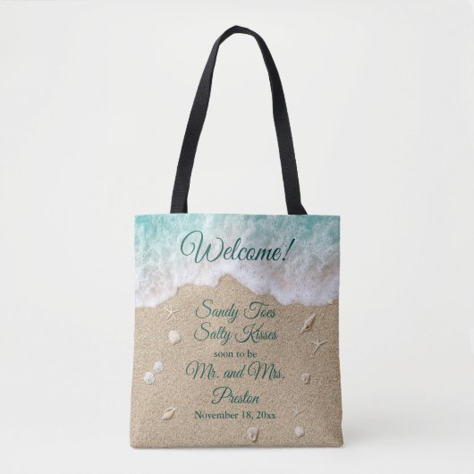 Tote Bag Welcome Beach Waves Sandy Tots Design complet (Devant)